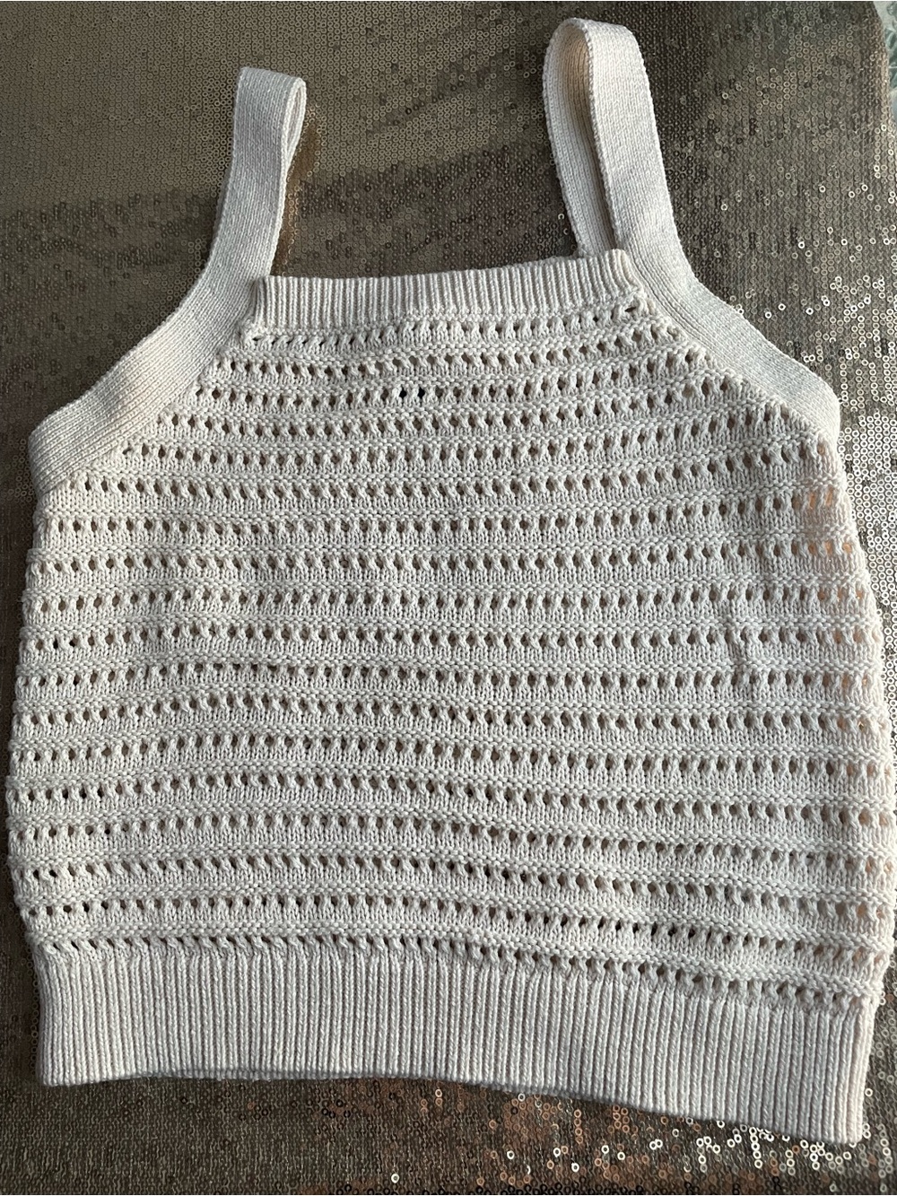 New Universal Thread Crochet Open Knit Weave Tank Top in Cream